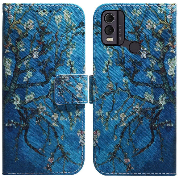 Nokia C22 Læder Cover m. Pung & Print - Træ