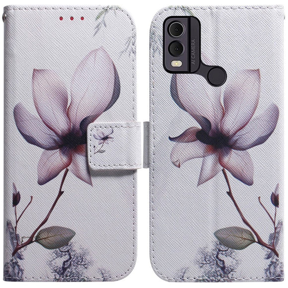 Nokia C22 Læder Cover m. Pung & Print - Blomst