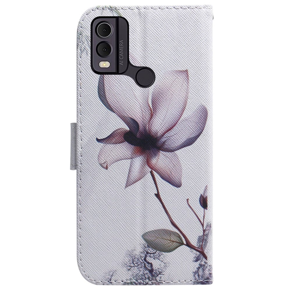 Nokia C22 Læder Cover m. Pung & Print - Blomst