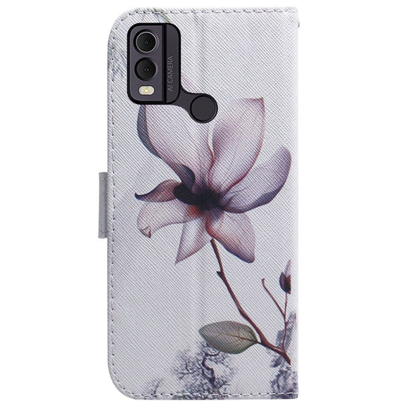 Nokia C22 Læder Cover m. Pung & Print - Blomst