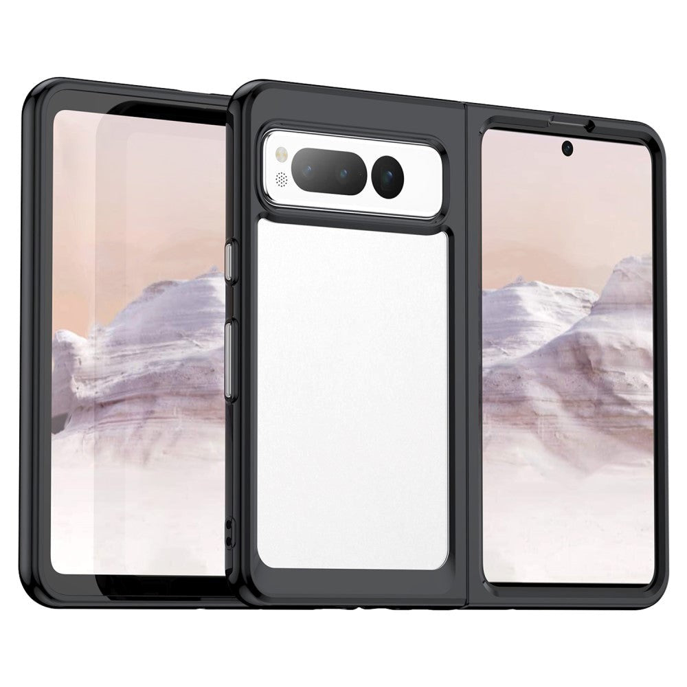 Google Pixel Fold Hybrid Plastik Cover - Gennemsigtig / Sort
