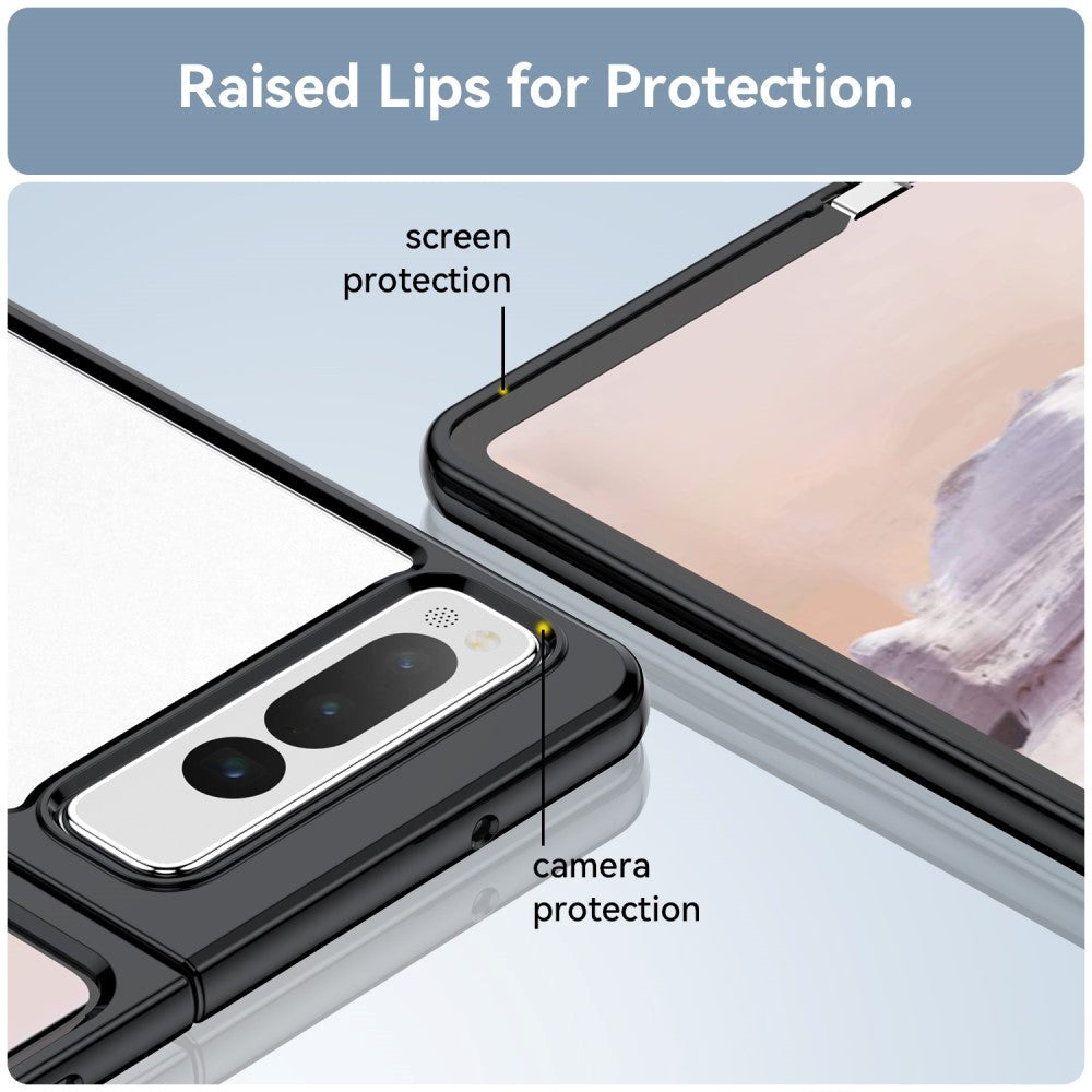 Google Pixel Fold Hybrid Plastik Cover - Gennemsigtig / Sort
