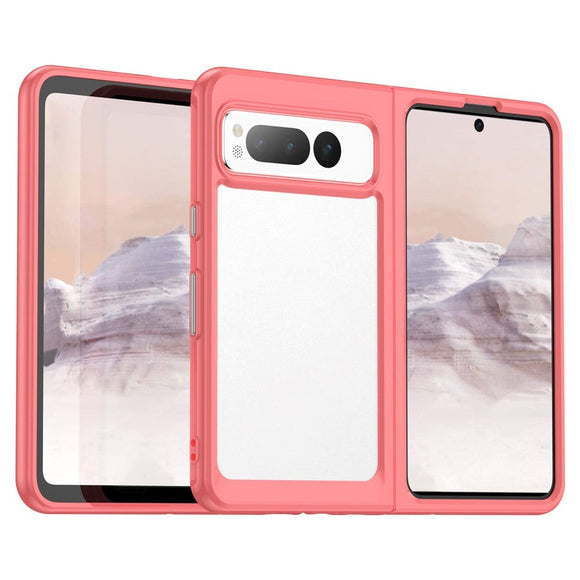 Google Pixel Fold Hybrid Plastik Cover - Gennemsigtig / Rød