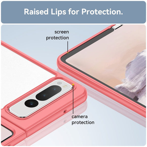 Google Pixel Fold Hybrid Plastik Cover - Gennemsigtig / Rød