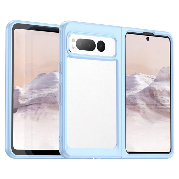 Google Pixel Fold Hybrid Plastik Cover - Gennemsigtig / Blå