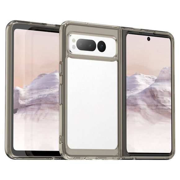 Google Pixel Fold Hybrid Plastik Cover - Gennemsigtig / Grå