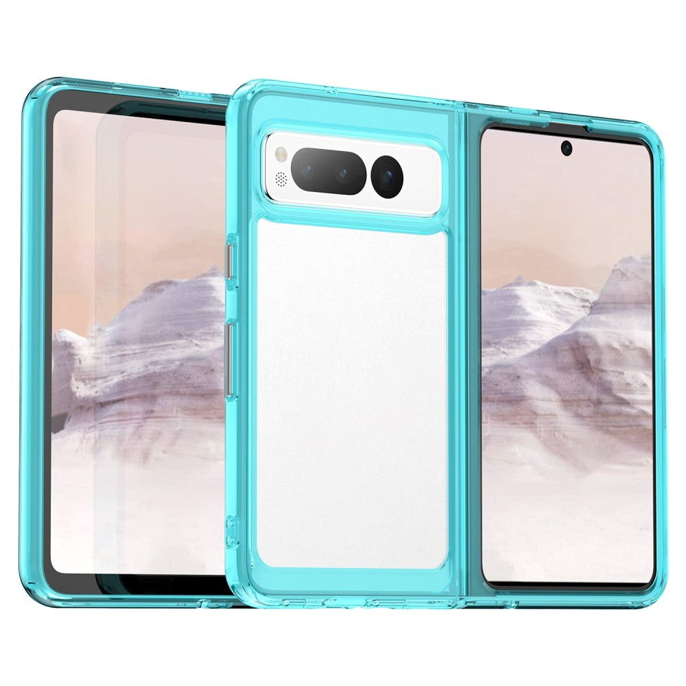 Google Pixel Fold Hybrid Plastik Cover - Gennemsigtig / Turkis