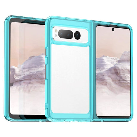 Google Pixel Fold Hybrid Plastik Cover - Gennemsigtig / Turkis