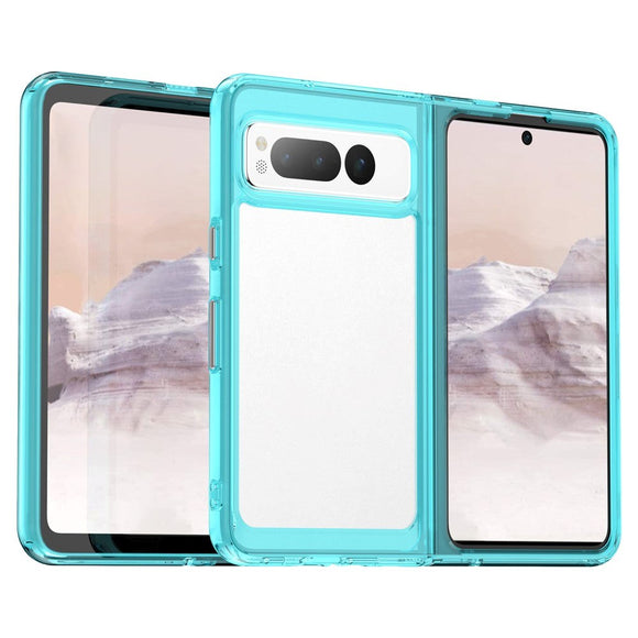 Google Pixel Fold Hybrid Plastik Cover - Gennemsigtig / Turkis