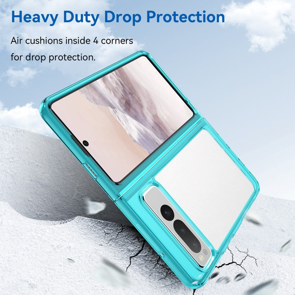 Google Pixel Fold Hybrid Plastik Cover - Gennemsigtig / Turkis