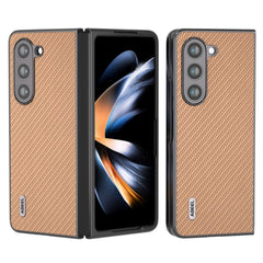 Samsung Galaxy Z Fold5 (5G) Carbon Fiber Læderbetrukket Cover - Beige