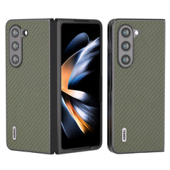 Samsung Galaxy Z Fold5 (5G) Carbon Fiber Læderbetrukket Cover - Grøn