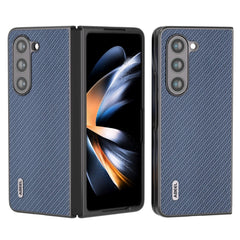 Samsung Galaxy Z Fold5 (5G) Carbon Fiber Læderbetrukket Cover - Blå