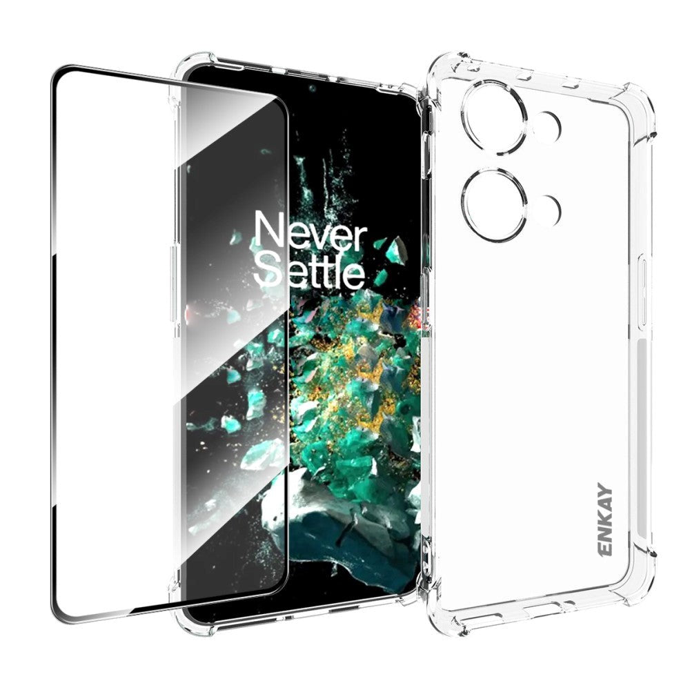 OnePlus Nord 3 (5G) Enkay Fleksibelt Plastik Cover + Hærdet Glas Skærmbeskyttelse - Gennemsigtig