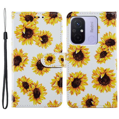 Xiaomi Redmi 12C Læder Cover m. Pung og Strop - Solsikker