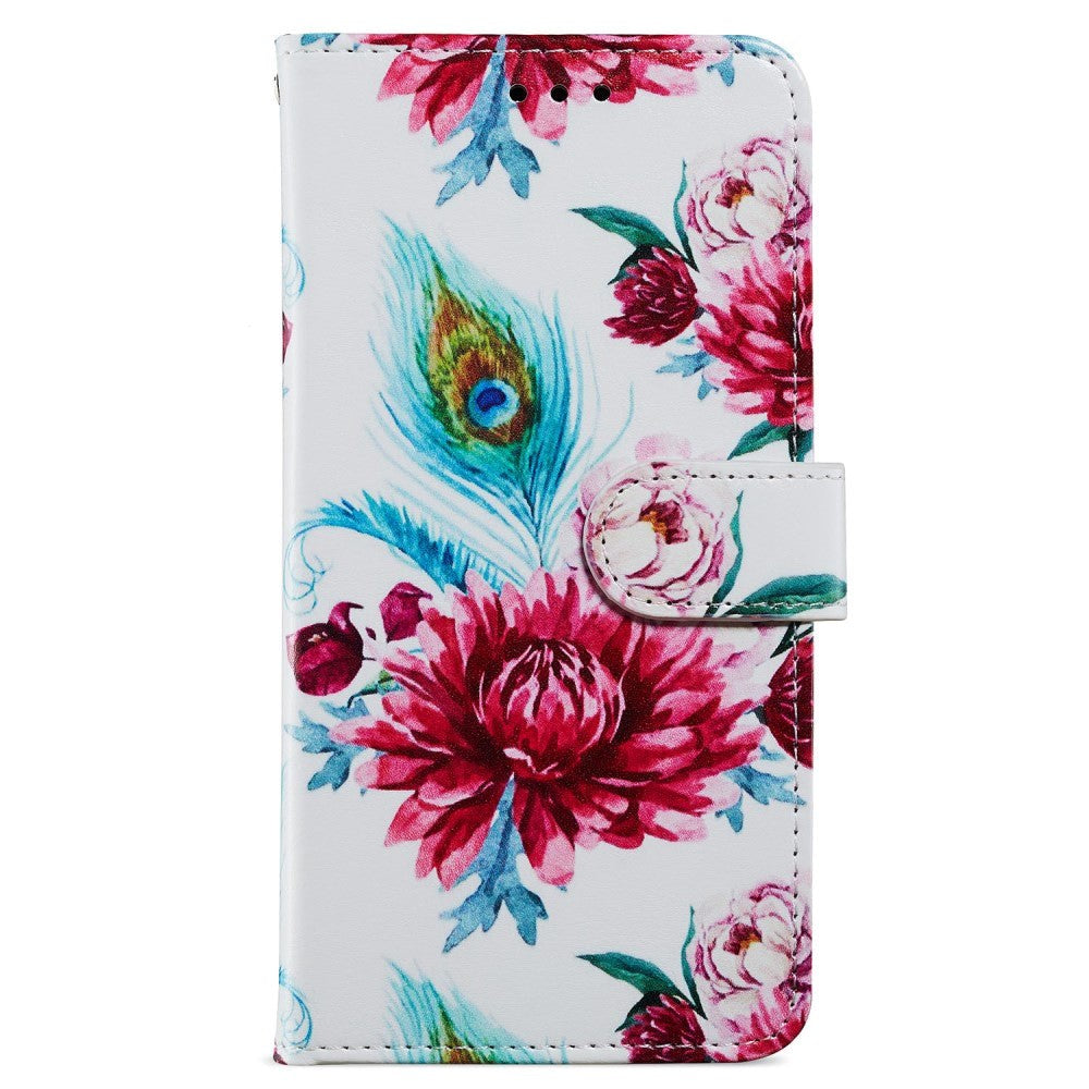 Xiaomi Redmi 12C Læder Cover m. Pung og Strop - Påfuglefjer