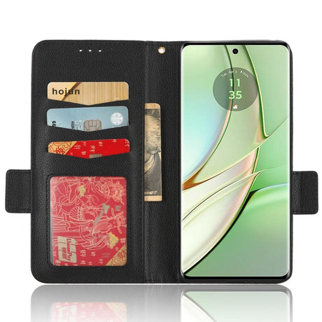 Motorola Edge 40 Litchi Læder Cover m. Pung - Sort