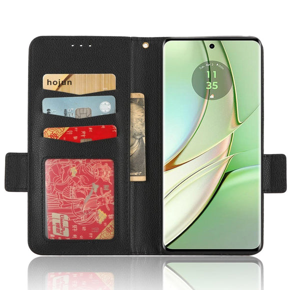 Motorola Edge 40 Litchi Læder Cover m. Pung - Sort
