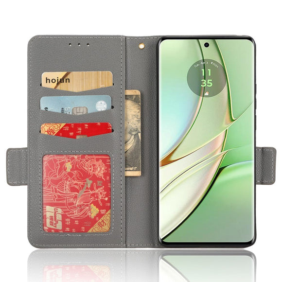 Motorola Edge 40 Litchi Læder Cover m. Pung - Grå