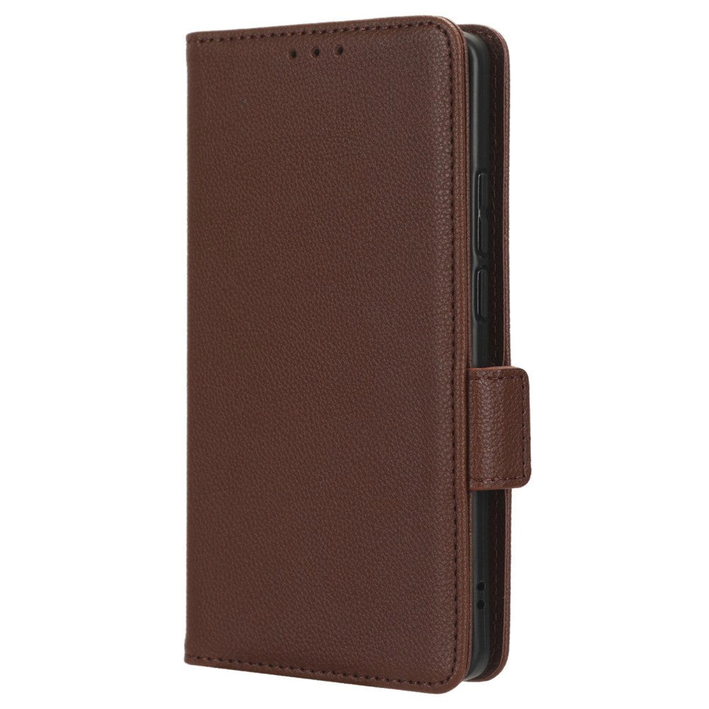 Motorola Edge 40 Litchi Læder Cover m. Pung - Brun