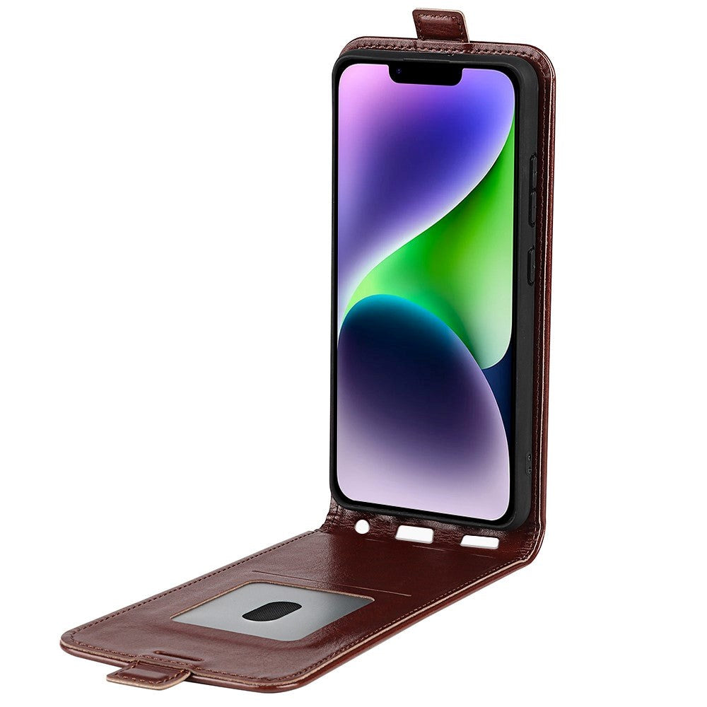 iPhone 15 Vertikalt Læder Cover m. Kortholder - Brun