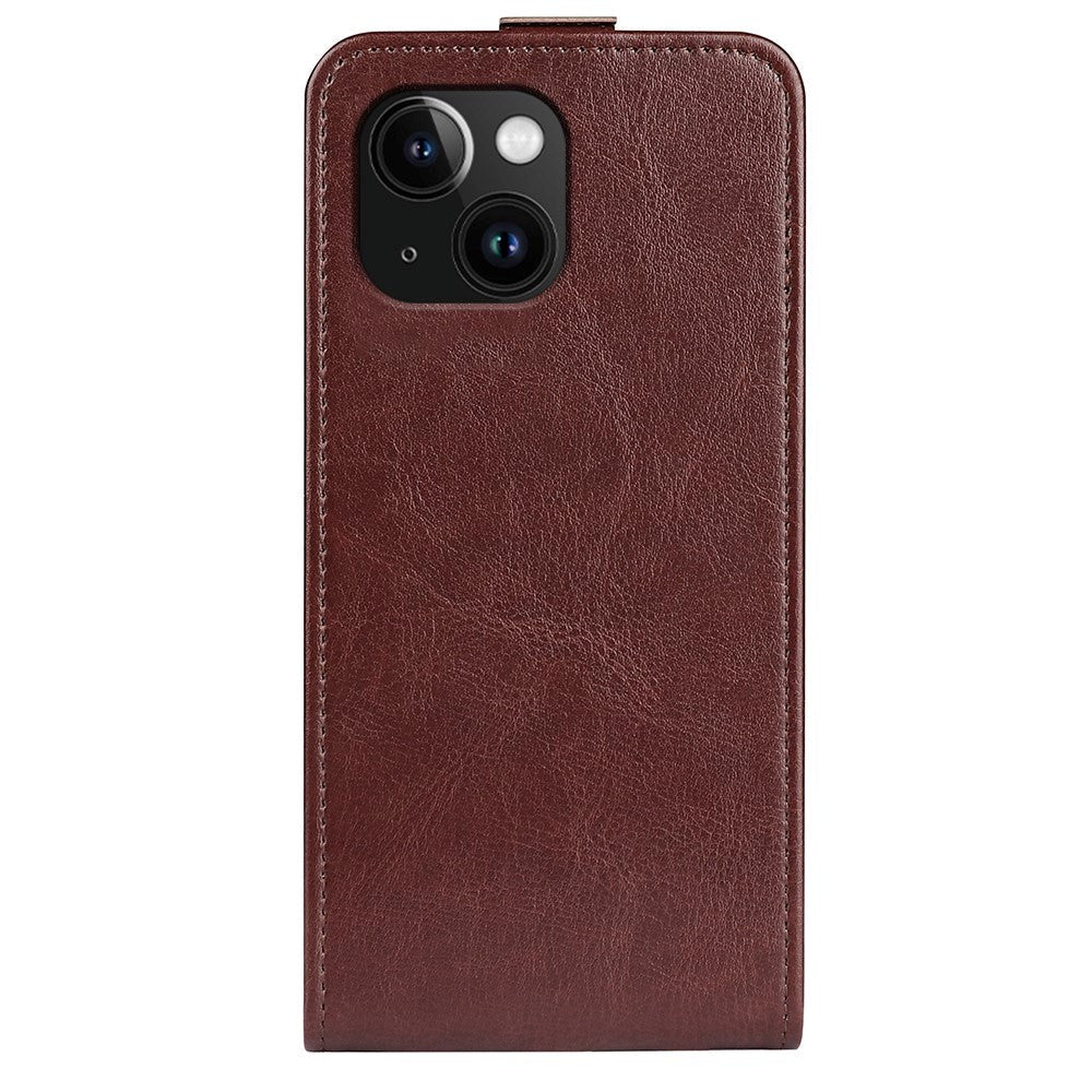 iPhone 15 Vertikalt Læder Cover m. Kortholder - Brun