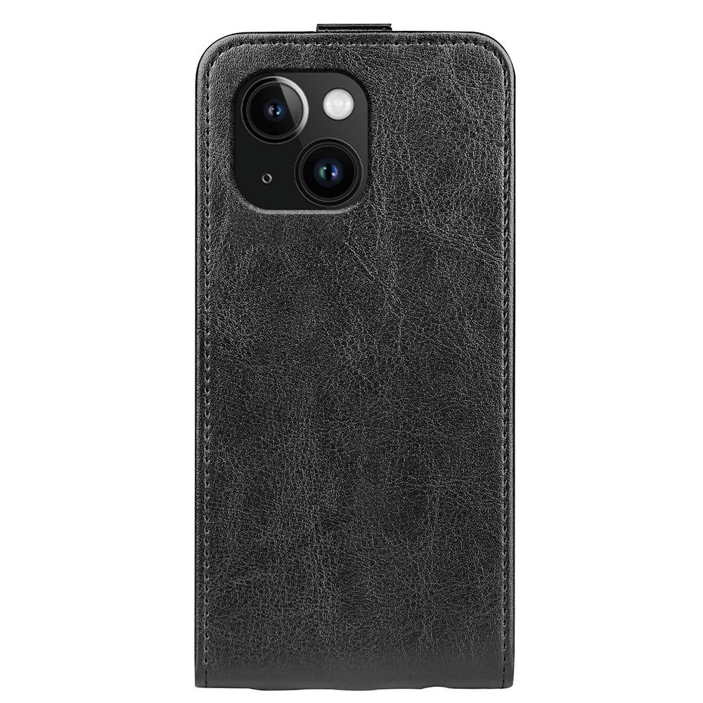 iPhone 15 Vertikalt Læder Cover m. Kortholder - Sort