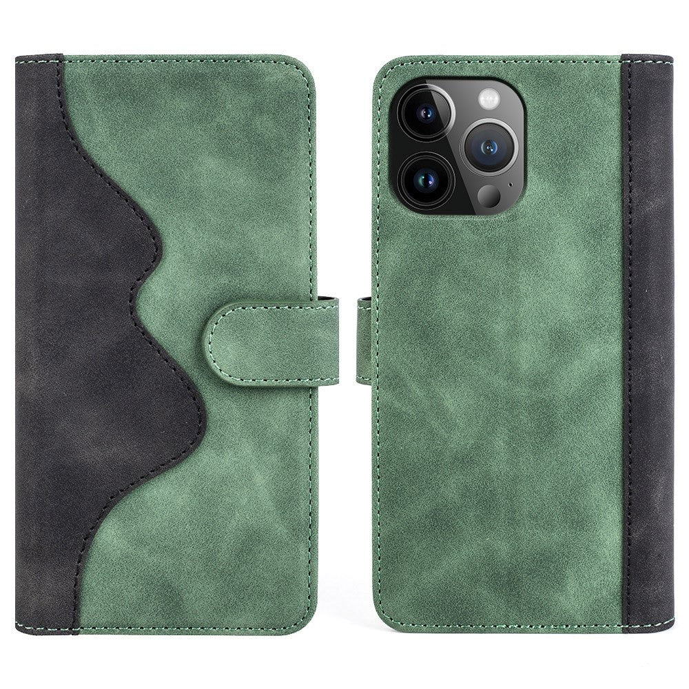 iPhone 15 Pro Max Multifarvet Læder Cover m. Pung - Sort / Grøn