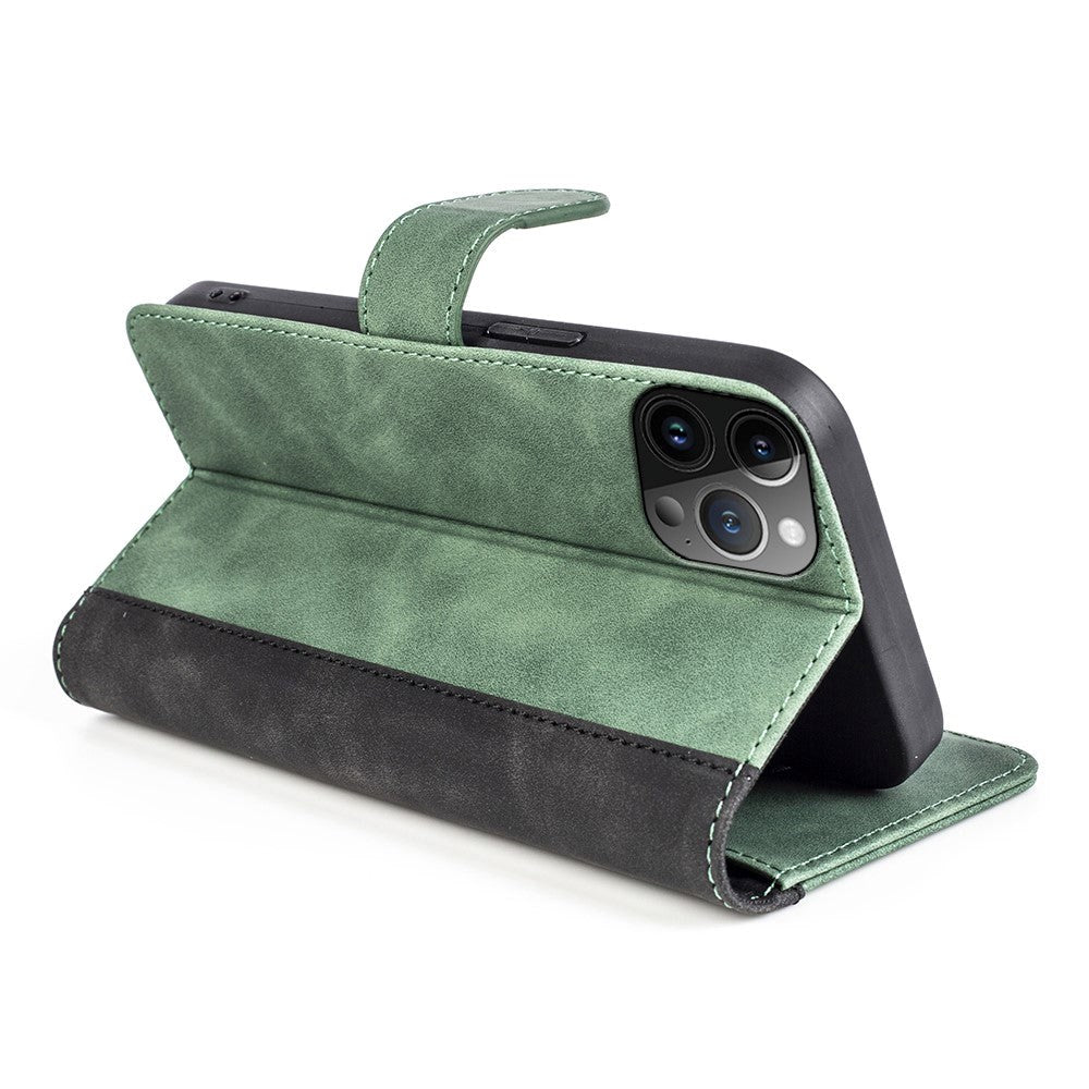iPhone 15 Pro Max Multifarvet Læder Cover m. Pung - Sort / Grøn