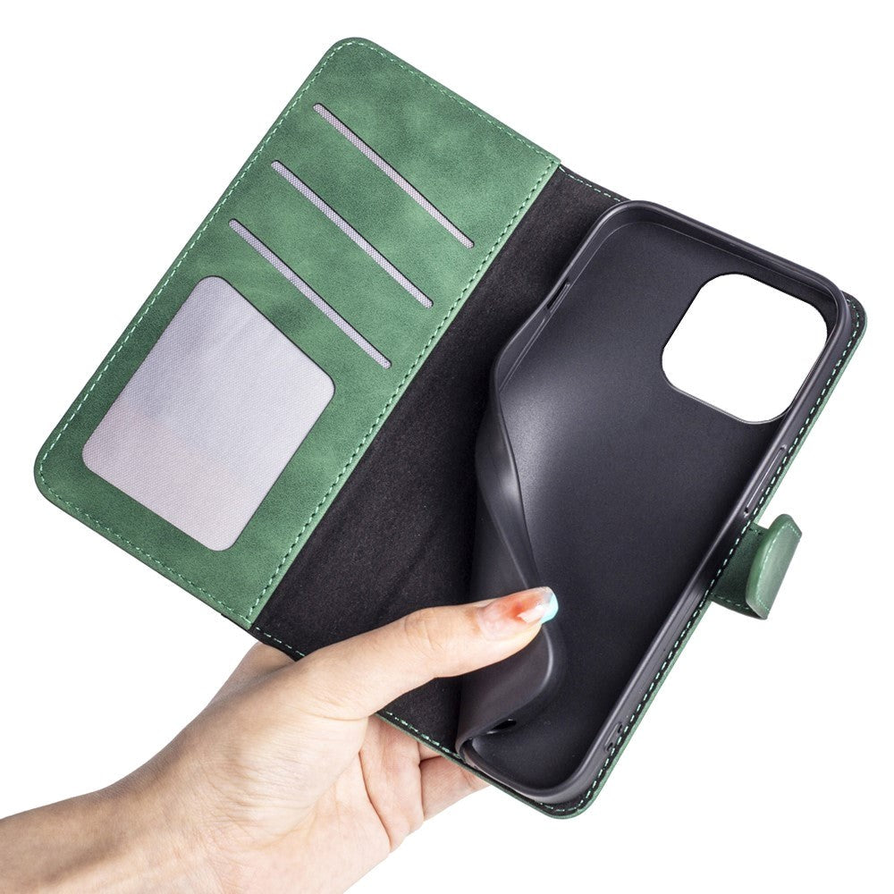 iPhone 15 Pro Max Multifarvet Læder Cover m. Pung - Sort / Grøn
