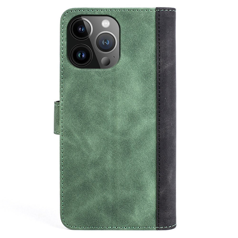 iPhone 15 Pro Max Multifarvet Læder Cover m. Pung - Sort / Grøn