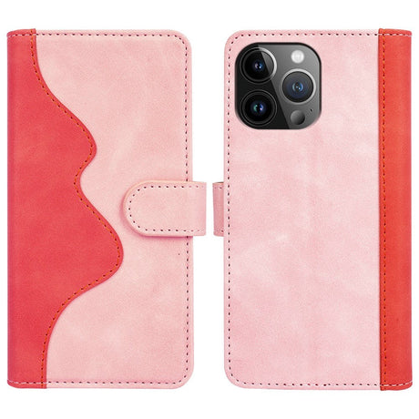 iPhone 15 Pro Max Multifarvet Læder Cover m. Pung - Lyserød / Rød