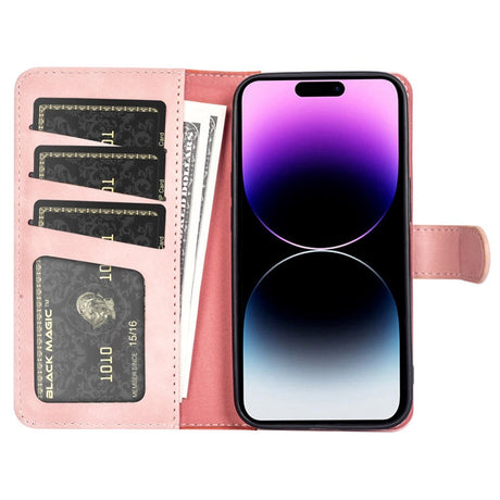 iPhone 15 Pro Max Multifarvet Læder Cover m. Pung - Lyserød / Rød