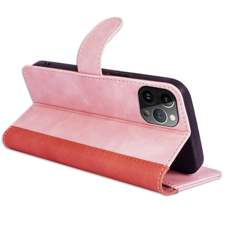 iPhone 15 Pro Max Multifarvet Læder Cover m. Pung - Lyserød / Rød