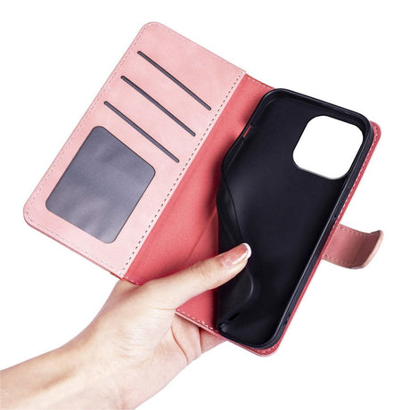 iPhone 15 Pro Max Multifarvet Læder Cover m. Pung - Lyserød / Rød