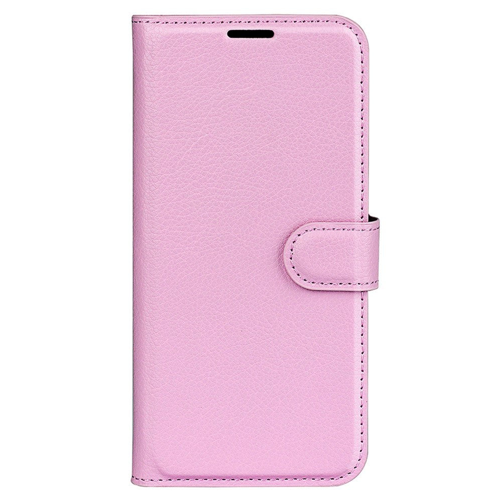 iPhone 15 Pro Max Litchi Læder Cover m. Pung - Lyserød