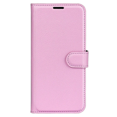 iPhone 15 Pro Max Litchi Læder Cover m. Pung - Lyserød