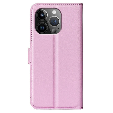iPhone 15 Pro Max Litchi Læder Cover m. Pung - Lyserød