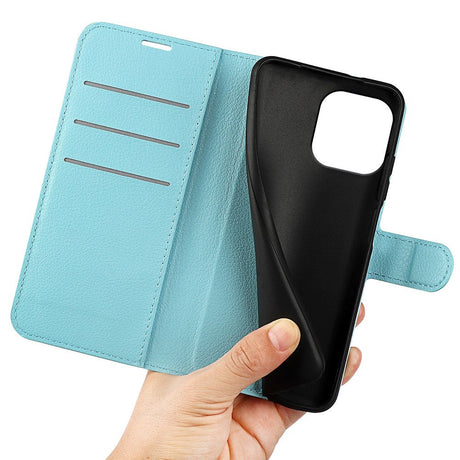 iPhone 15 Pro Max Litchi Læder Cover m. Pung - Blå