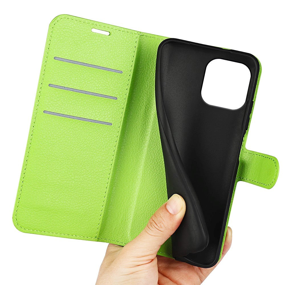 iPhone 15 Pro Max Litchi Læder Cover m. Pung - Grøn