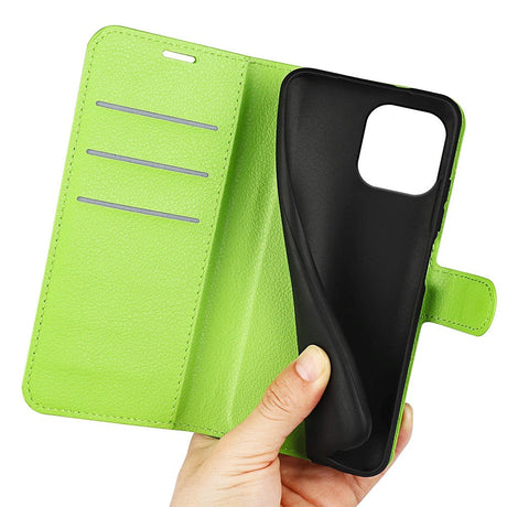 iPhone 15 Pro Max Litchi Læder Cover m. Pung - Grøn