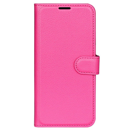 iPhone 15 Pro Max Litchi Læder Cover m. Pung - Pink