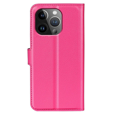 iPhone 15 Pro Max Litchi Læder Cover m. Pung - Pink