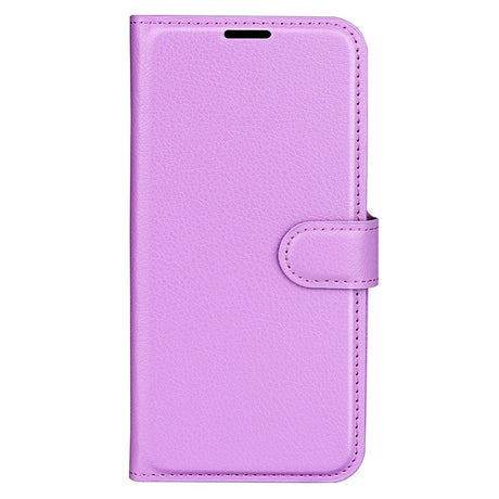 iPhone 15 Pro Max Litchi Læder Cover m. Pung - Lilla