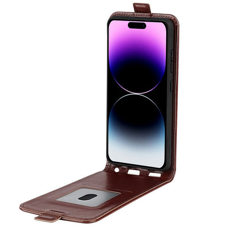iPhone 15 Pro Max Vertikalt Læder Cover m. Kortholder - Brun