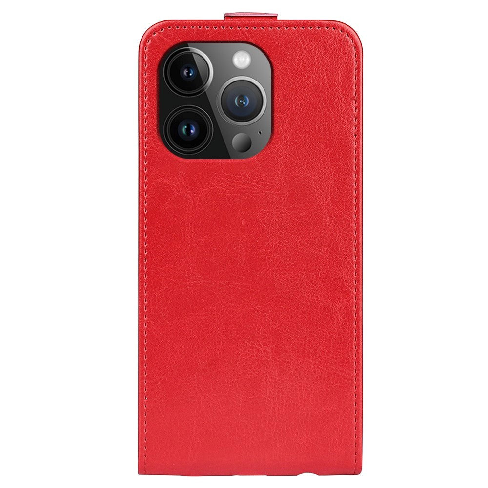 iPhone 15 Pro Max Vertikalt Læder Cover m. Kortholder - Rød