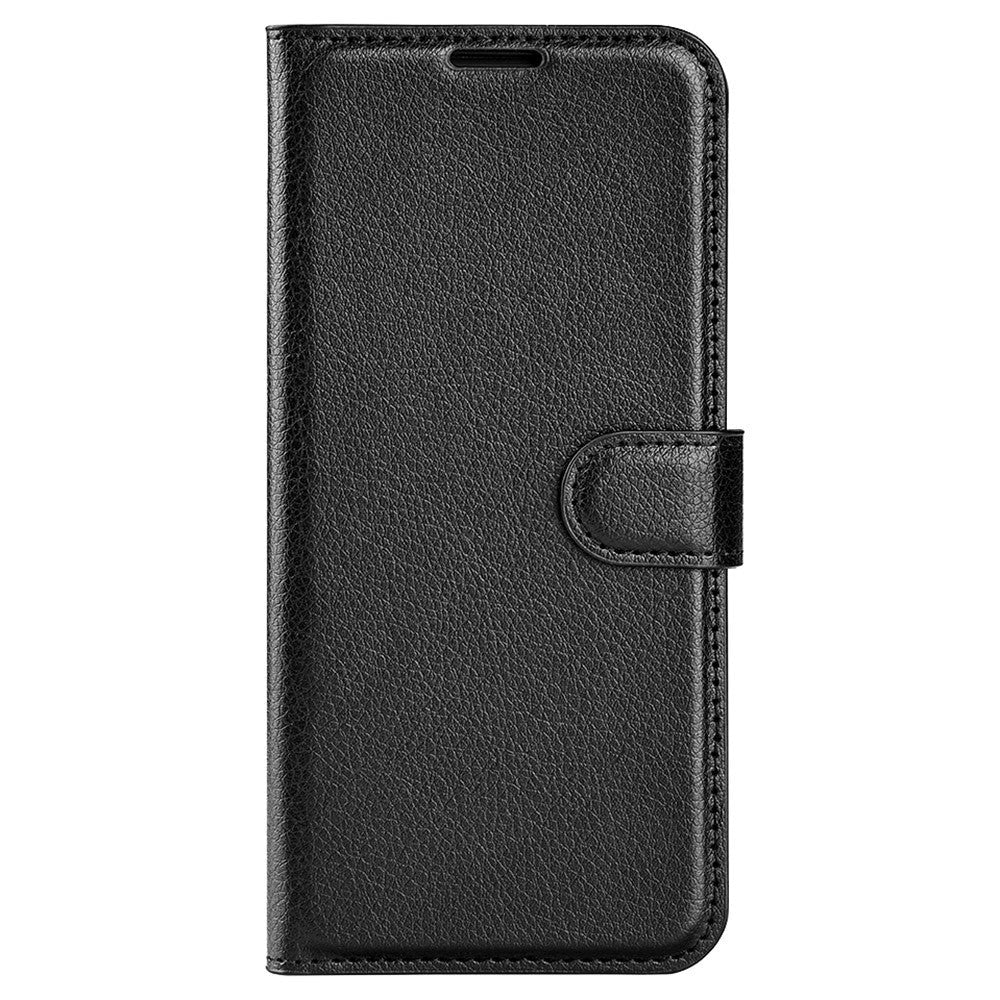 iPhone 15 Pro Litchi Læder Cover m. Pung - Sort