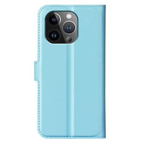 iPhone 15 Pro Litchi Læder Cover m. Pung - Blå