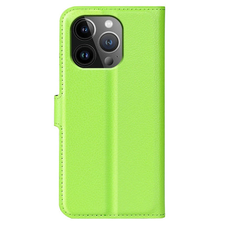 iPhone 15 Pro Litchi Læder Cover m. Pung - Grøn