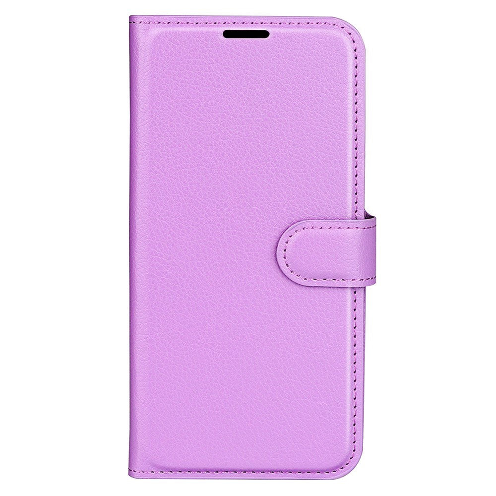 iPhone 15 Pro Litchi Læder Cover m. Pung - Lilla